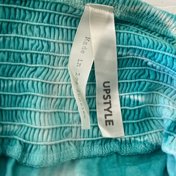 UPSTYLE Teal Blue Tie-dye Sleeveless Sweetheart Smocked Maxi Dress Size M - Picture 5 of 7